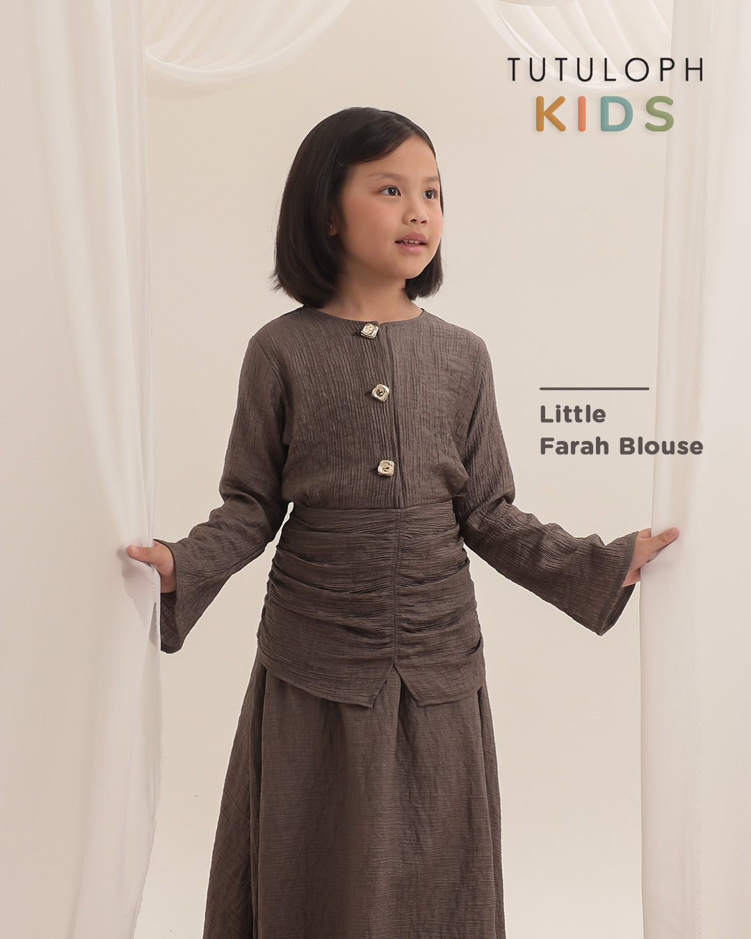 Little Farah Blouse Kids | Blouse Ruffle Anak Perempuan Kancing Depan | Atasan Elegan Raya Collection | Usia 7-8 Tahun | TutuKids