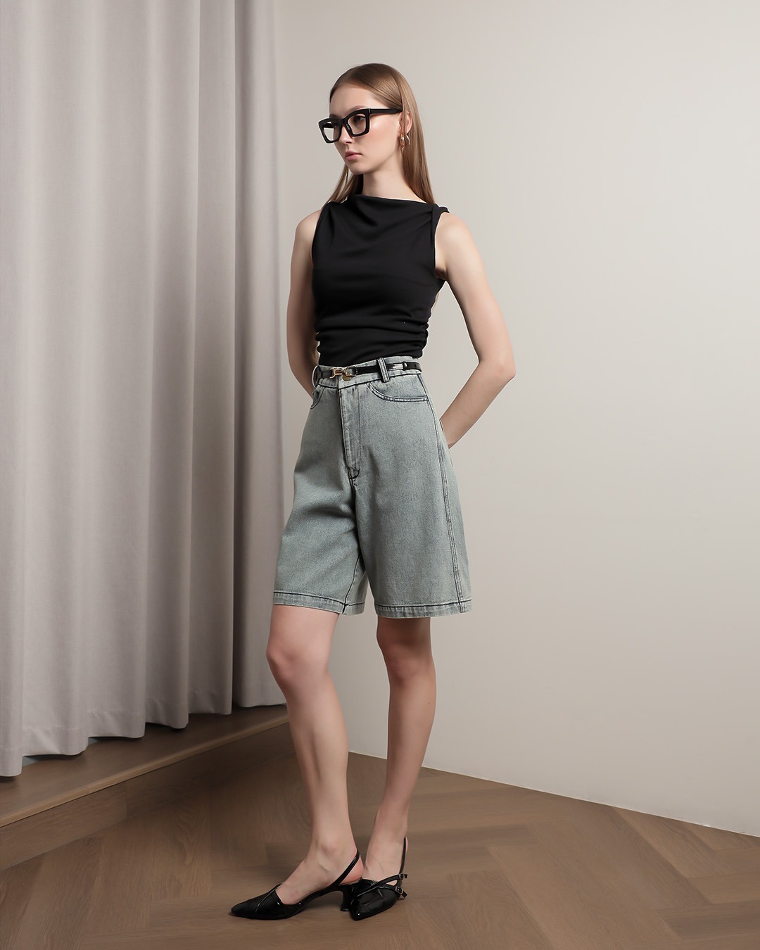 [Tutuloph] Adler Pants | Celana Pendek Wanita Denim Jeans | Short Pants Kantong Depan | Denim Navy Casual Bigsize