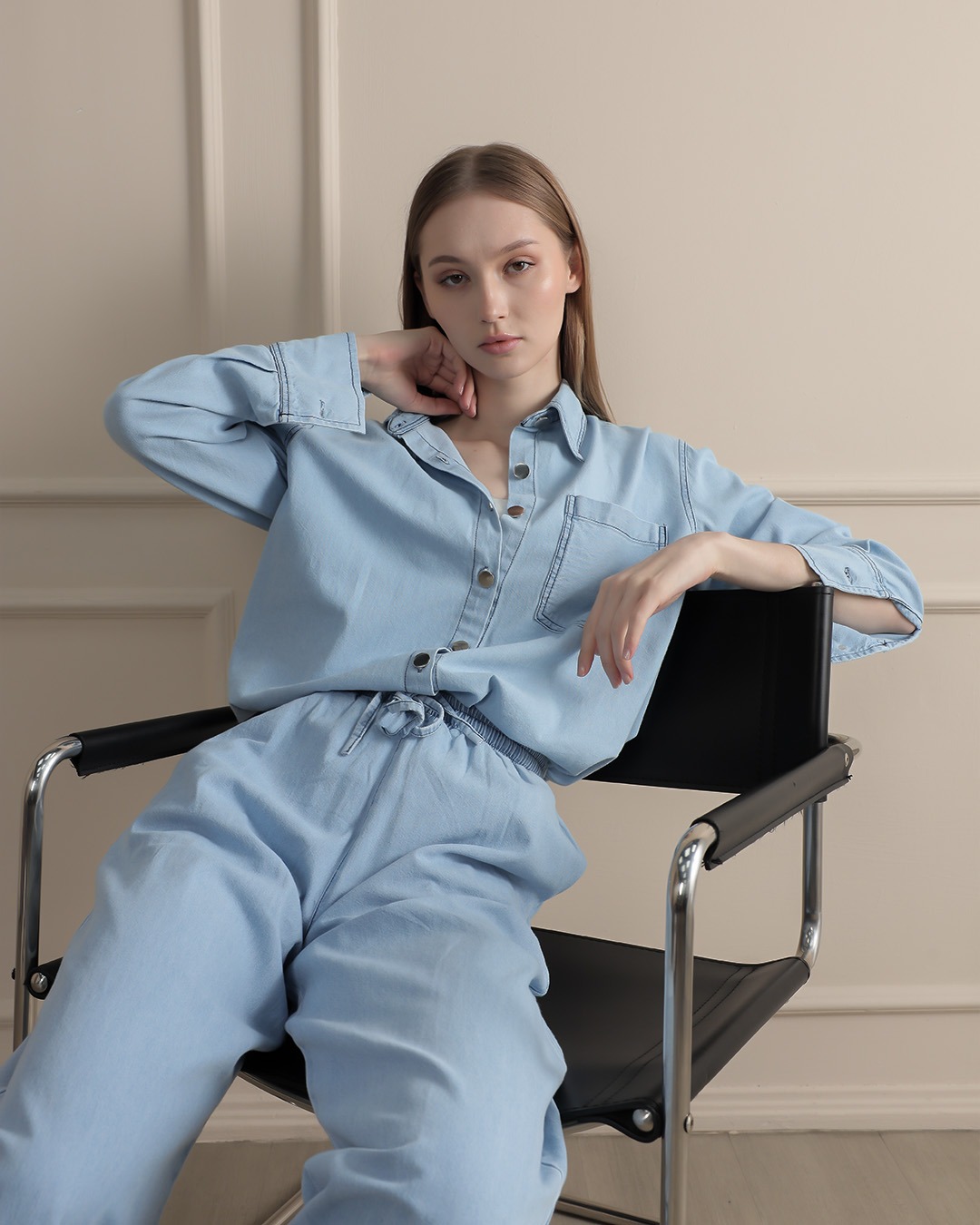[Tutuloph] Alvie Shirt | Kemeja Wanita Denim Oversized | Atasan Kancing Jeans Lengan Panjang | Long Shirt Casual Bigsize