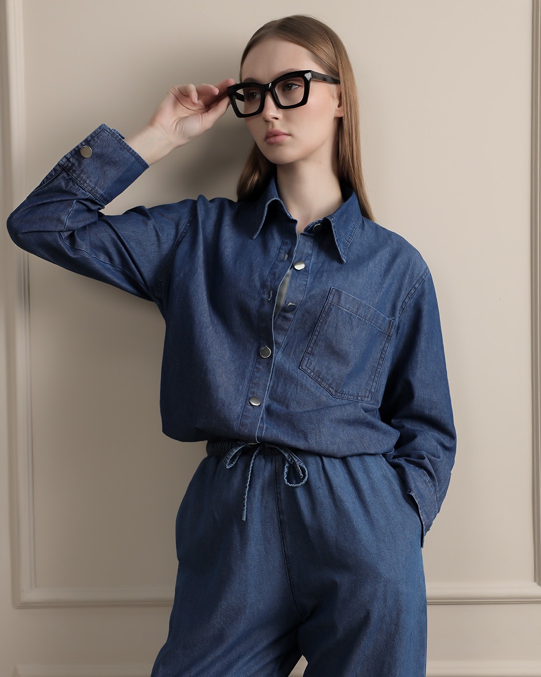 [Tutuloph] Alvie Shirt | Kemeja Wanita Denim Oversized | Atasan Kancing Jeans Lengan Panjang | Long Shirt Casual Bigsize
