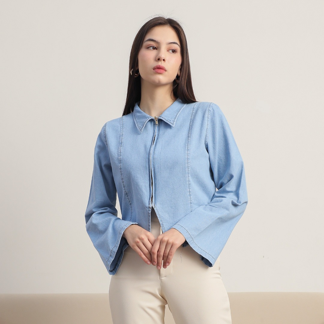 [Tutuloph] Amora Outer Top | Top Wanita Denim Jeans - Denim Collection | Jaket Zipper Outer Denim Navy Casual Fashion Normal Bigsize