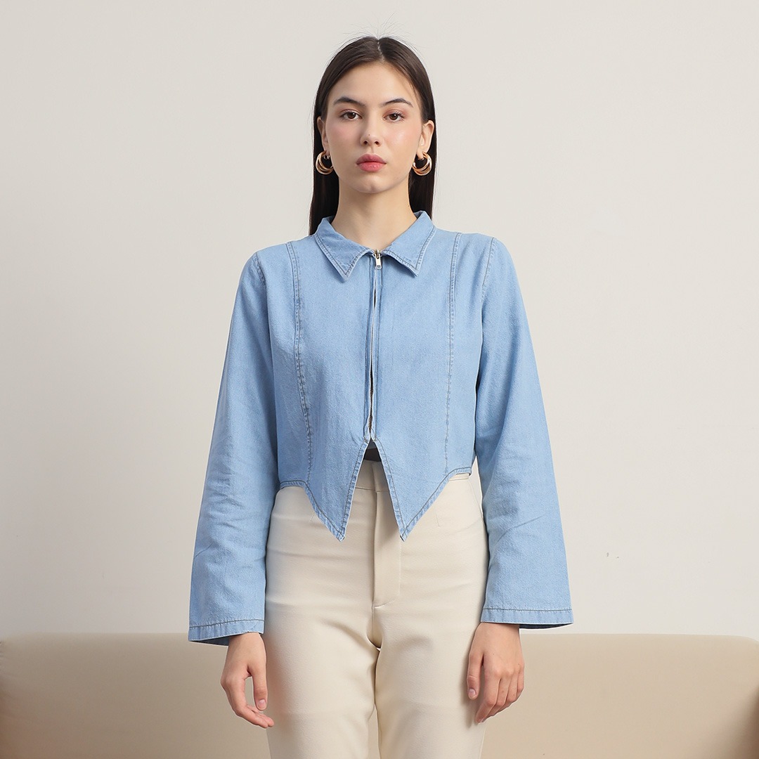 [Tutuloph] Amora Outer Top | Top Wanita Denim Jeans - Denim Collection | Jaket Zipper Outer Denim Navy Casual Fashion Normal Bigsize