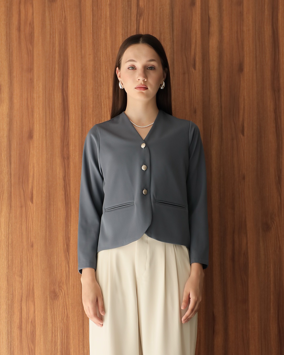 [Tutuloph] Ayla Blouse | Blouse Kantong Wanita Lengan Panjang | Outer Kancing Lengan Panjang Casual Fashion Normal Bigsize
