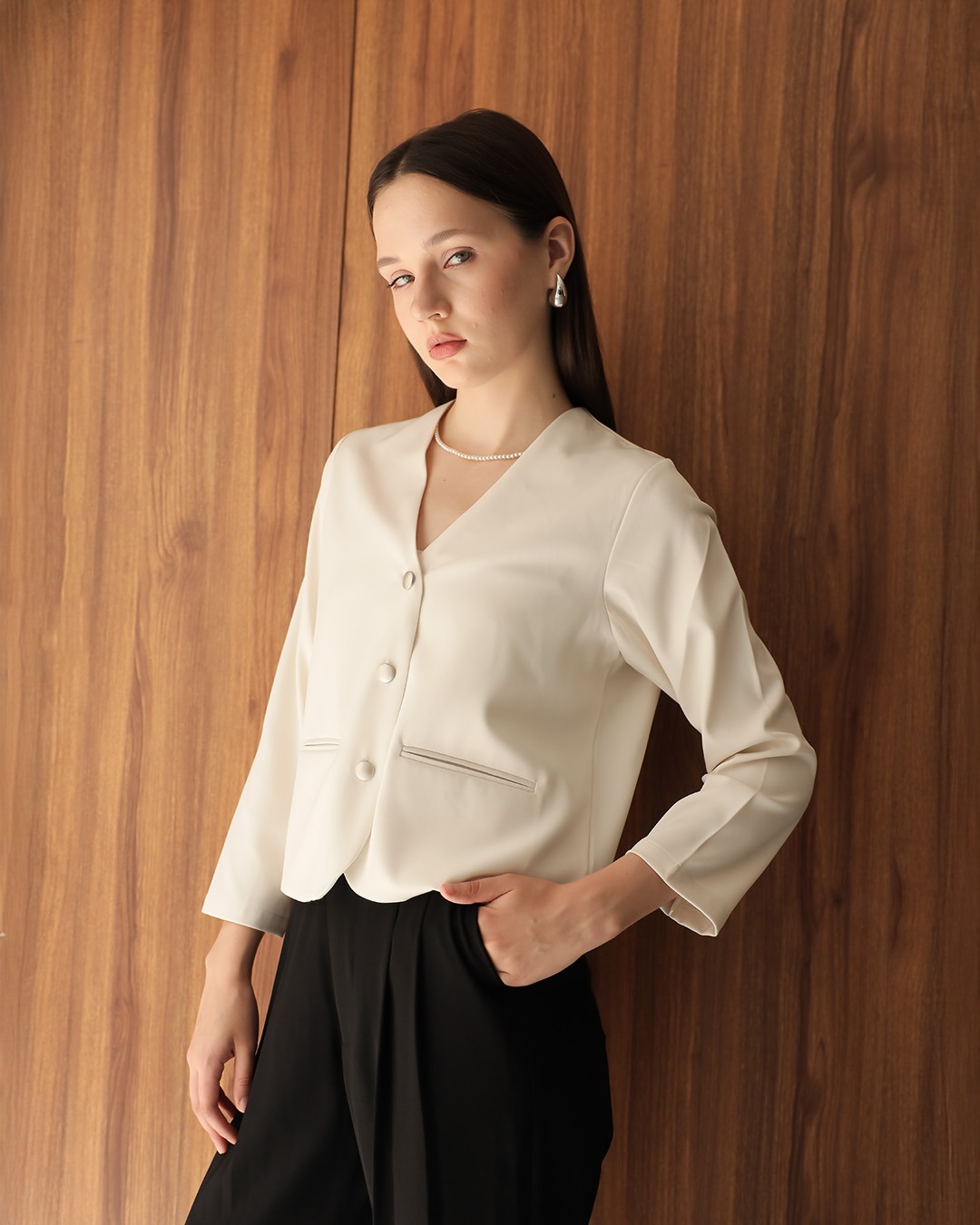 [Tutuloph] Ayla Blouse | Blouse Kantong Wanita Lengan Panjang | Outer Kancing Lengan Panjang Casual Fashion Normal Bigsize