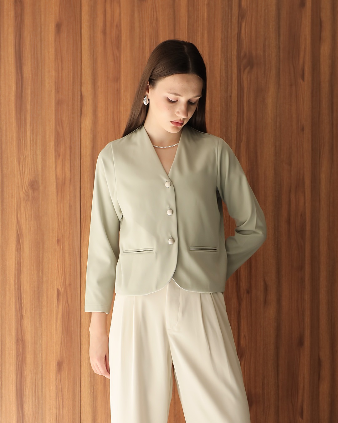 [Tutuloph] Ayla Blouse | Blouse Kantong Wanita Lengan Panjang | Outer Kancing Lengan Panjang Casual Fashion Normal Bigsize