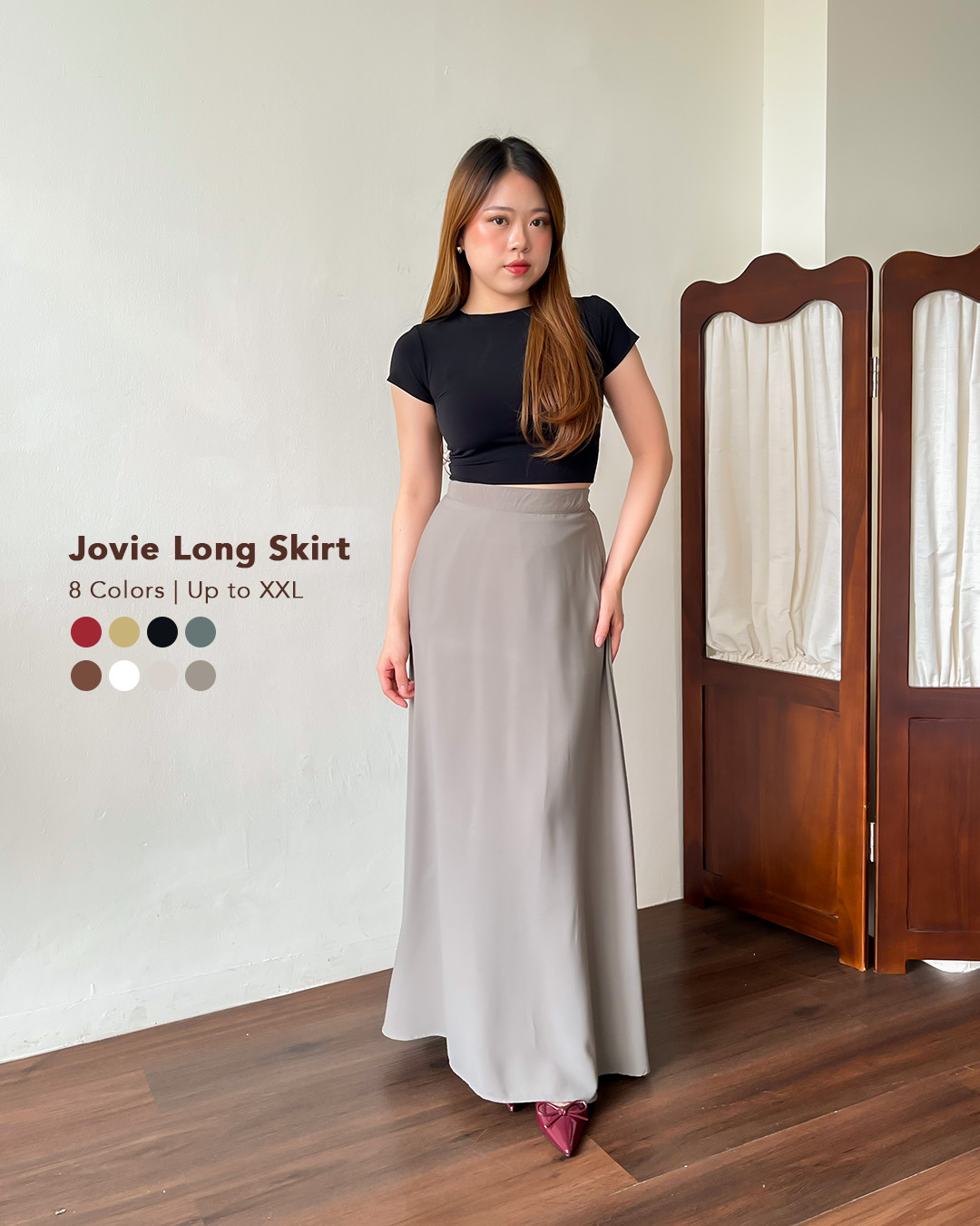 [Tutuloph] Jovie Long Skirt | Rok Minimalist Panjang Wanita Style Formal Casual | Pinggang Karet Bigsize Jumbo Normal