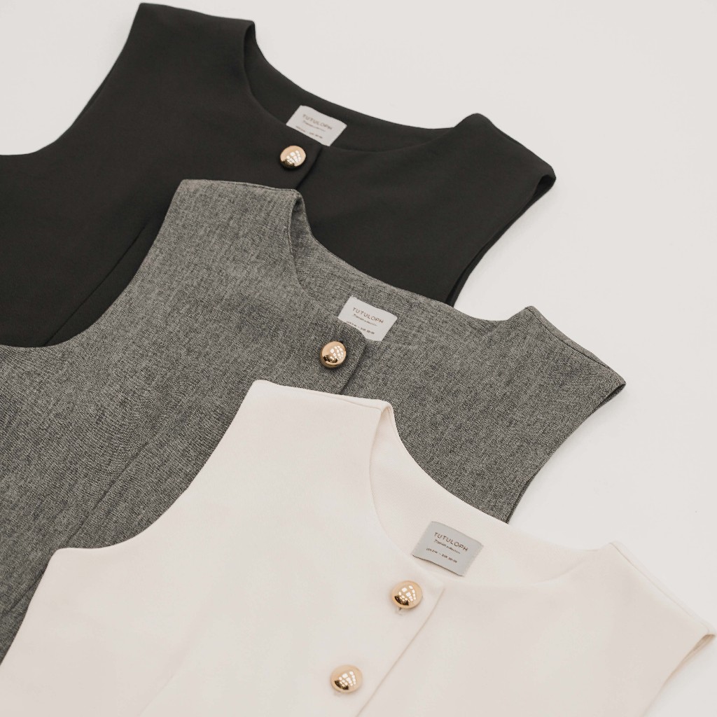 [Tutuloph] Calla Vest Top | Vest Wanita Premium Kancing Gold | Luaran Elegan & Casual – Koleksi Eksklusif Fit to Big Size