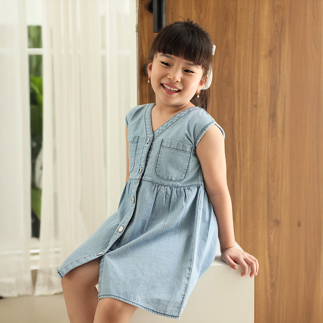 Olive Dress Kids | Dress Denim Anak Perempuan | Usia 1-10 Tahun | Baju Anak Perempuan |  Fashion Anak | TutuKids