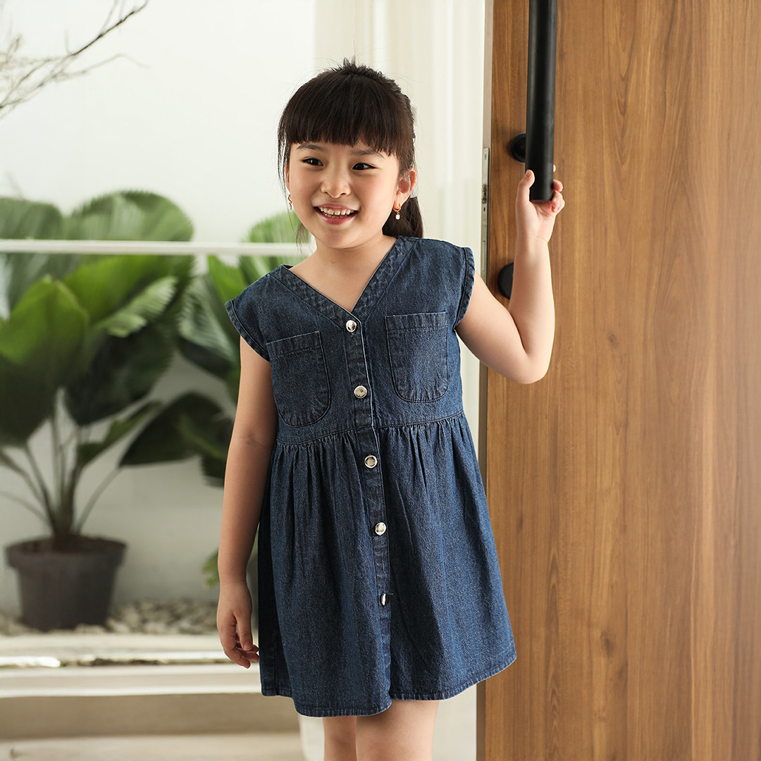 Olive Dress Kids | Dress Denim Anak Perempuan | Usia 1-10 Tahun | Baju Anak Perempuan |  Fashion Anak | TutuKids