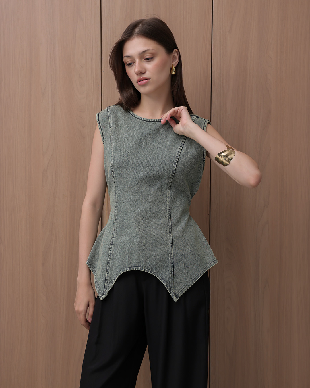 [Tutuloph] Maya Tank Top | Sleeveless Top Denim Wanita Elegan | Atasan Tanktop Tali Belakang | Denim Jeans Casual | Regular Casual Big Size