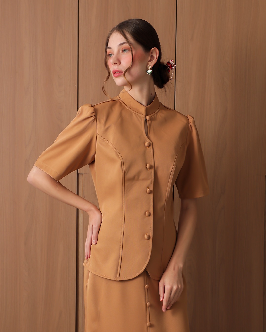 [Tutuloph] Cathy Blouse | Blouse Wanita Lengan Pendek Kancing Depan Minimalist | Atasan Imlek Elegan | CNY Edition | Normal Big Size