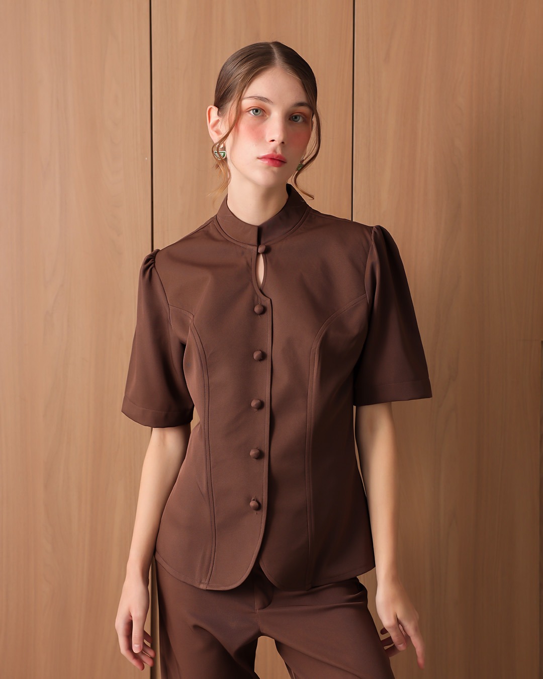 [Tutuloph] Cathy Blouse | Blouse Wanita Lengan Pendek Kancing Depan Minimalist | Atasan Imlek Elegan | CNY Edition | Normal Big Size