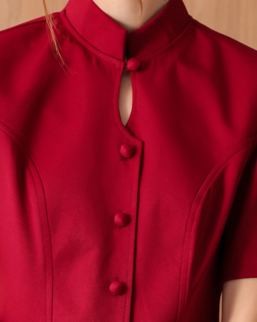 Image of [Tutuloph] Cathy Blouse | Blouse Wanita Lengan Pendek Kancing Depan Minimalist | Atasan Imlek Elegan | CNY Edition | Normal Big Size