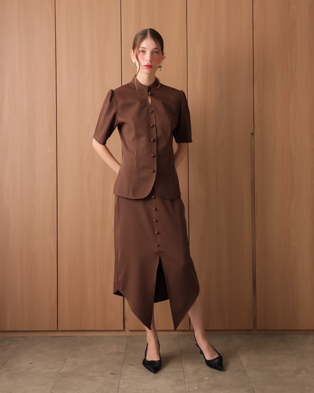 [Tutuloph] Cathy Blouse | Blouse Wanita Lengan Pendek Kancing Depan Minimalist | Atasan Imlek Elegan | CNY Edition | Normal Big Size