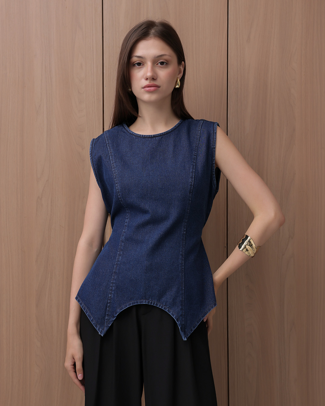[Tutuloph] Maya Tank Top | Sleeveless Top Denim Wanita Elegan | Atasan Tanktop Tali Belakang | Denim Jeans Casual | Regular Casual Big Size