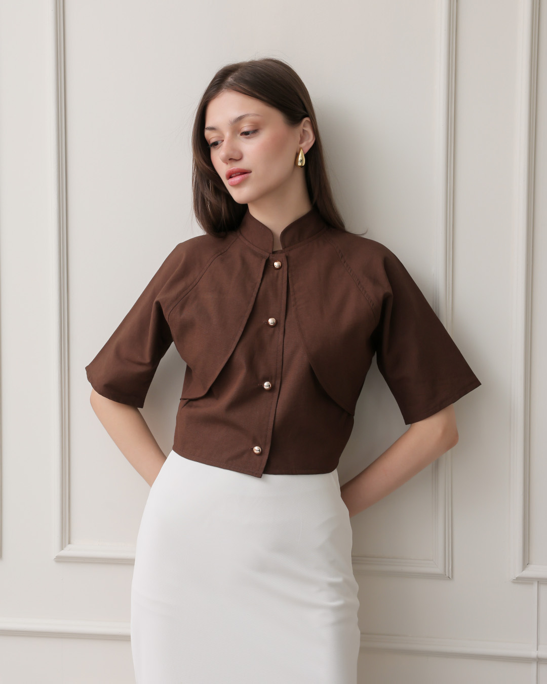 [Tutuloph] Violet Blouse | Blouse Wanita Kancing Depan | Atasan Lengan Pendek Kerah Elegan | Casual Big Size