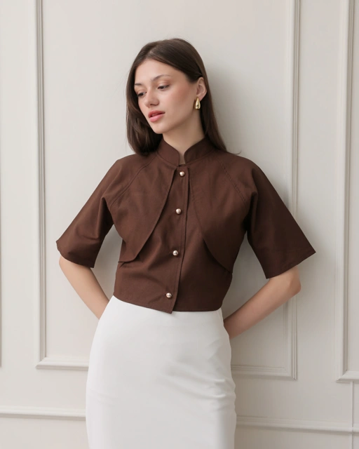 [Tutuloph] Violet Blouse | Blouse Wanita Kancing Depan | Atasan Lengan Pendek Kerah Elegan | Casual Big Size