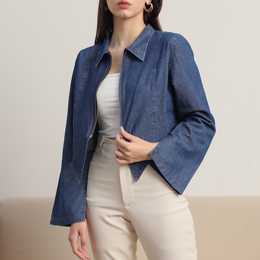 [Tutuloph] Amora Outer Top | Top Wanita Denim Jeans - Denim Collection | Jaket Zipper Outer Denim Navy Casual Fashion Normal Bigsize