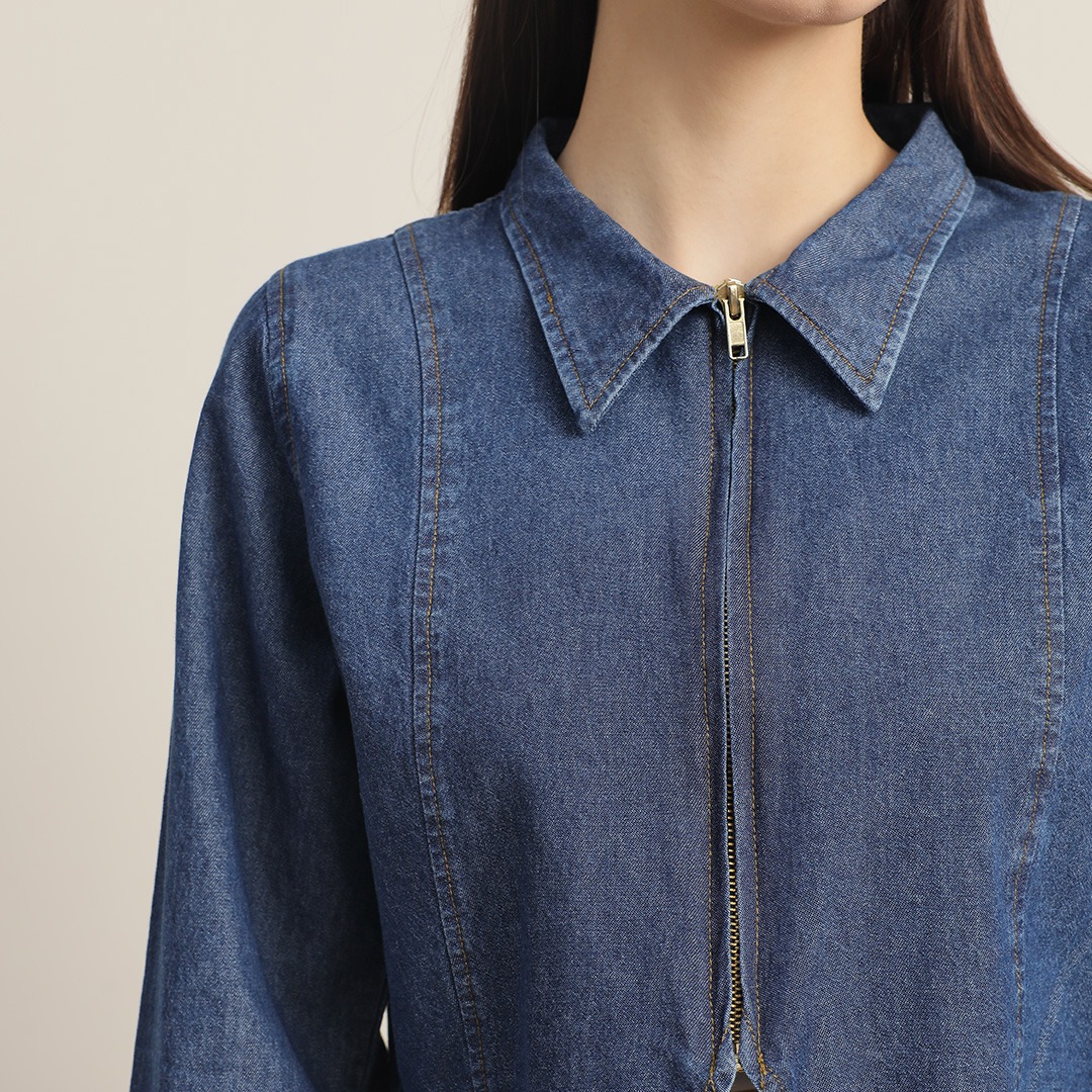 [Tutuloph] Amora Outer Top | Top Wanita Denim Jeans - Denim Collection | Jaket Zipper Outer Denim Navy Casual Fashion Normal Bigsize