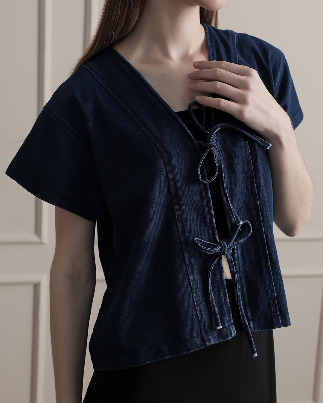 [Tutuloph] Claren Blouse | Top Wanita Denim Jeans - Denim Collection | Denim Tali Pita Lengan Pendek | Casual Fashion Normal Bigsize