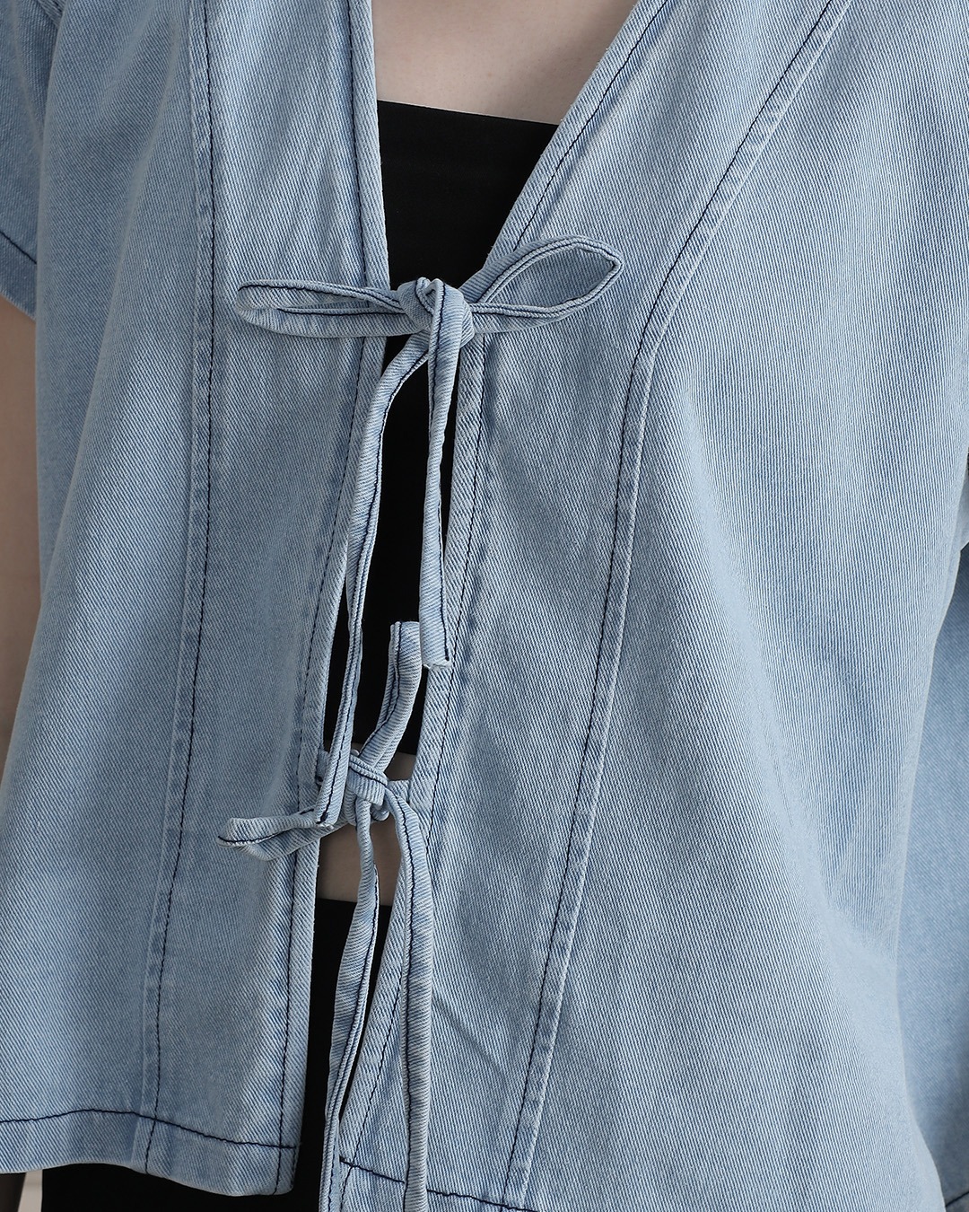 [Tutuloph] Claren Blouse | Top Wanita Denim Jeans - Denim Collection | Denim Tali Pita Lengan Pendek | Casual Fashion Normal Bigsize
