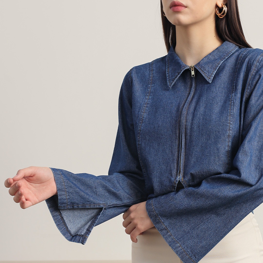 [Tutuloph] Amora Outer Top | Top Wanita Denim Jeans - Denim Collection | Jaket Zipper Outer Denim Navy Casual Fashion Normal Bigsize