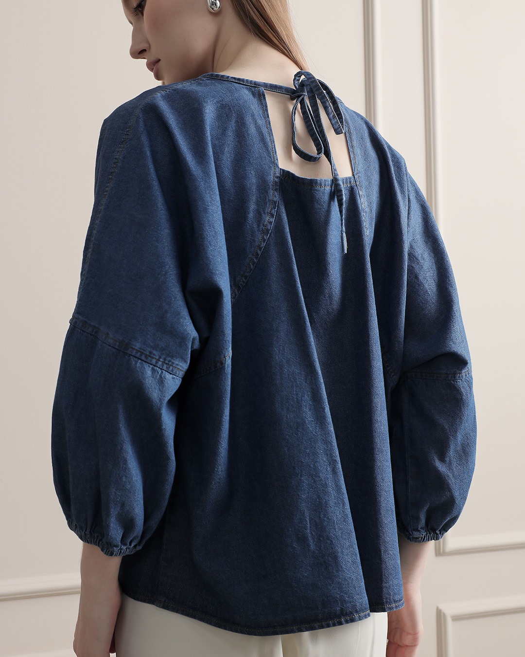 [Tutuloph] Stela Blouse | Top Wanita Denim Jeans - Denim Collection | Denim Tali Lengan Panjang | Casual Fashion Normal Bigsize