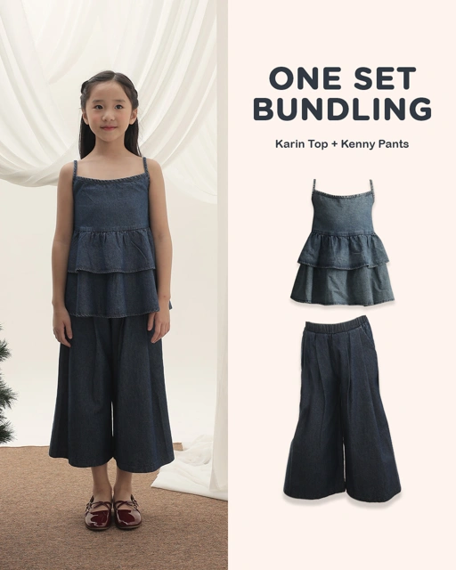 Image of One Set Kenny Pants Kids + Karin Top Kids | Denim Pants dan Atasan Anak Perempuan | Usia 1-8 Tahun | Celana Jeans dan Atasan Anak | Tutu Kids