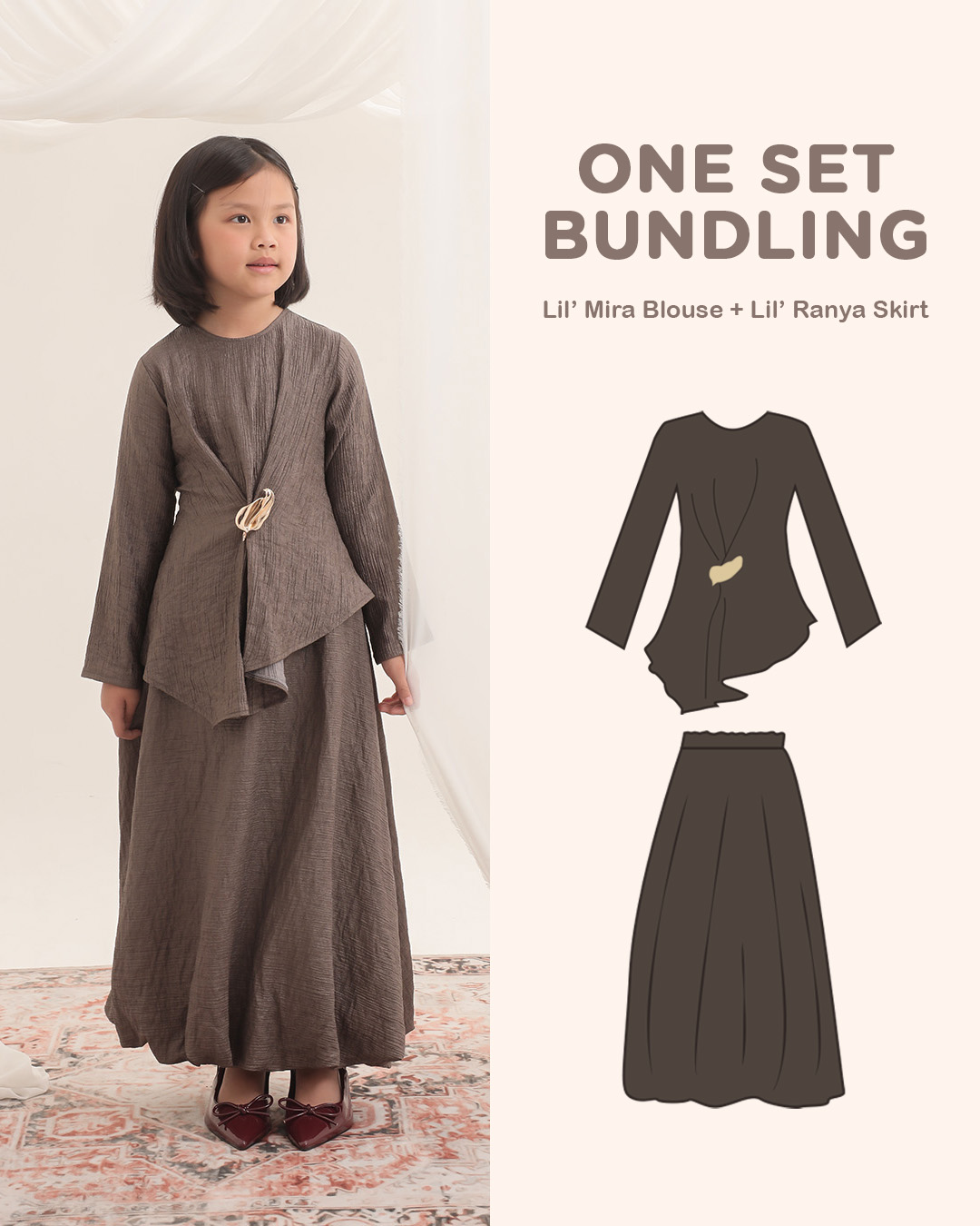 One Set Little Ranya Skirt + Little Mira Blouse/Little Farah Blouse Kids | Bawahan Rok Panjang dan Atasan Anak Perempuan | Usia 7-8 Tahun | Bawahan dan Atasan Anak | Tutu Kids