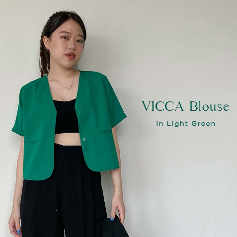 [Tutuloph] Vicca Blouse | Office Shirt | Atasan Kemeja Wanita Casual Fashion Kantor Blouse Kancing Lengan Pendek Top Bigsize