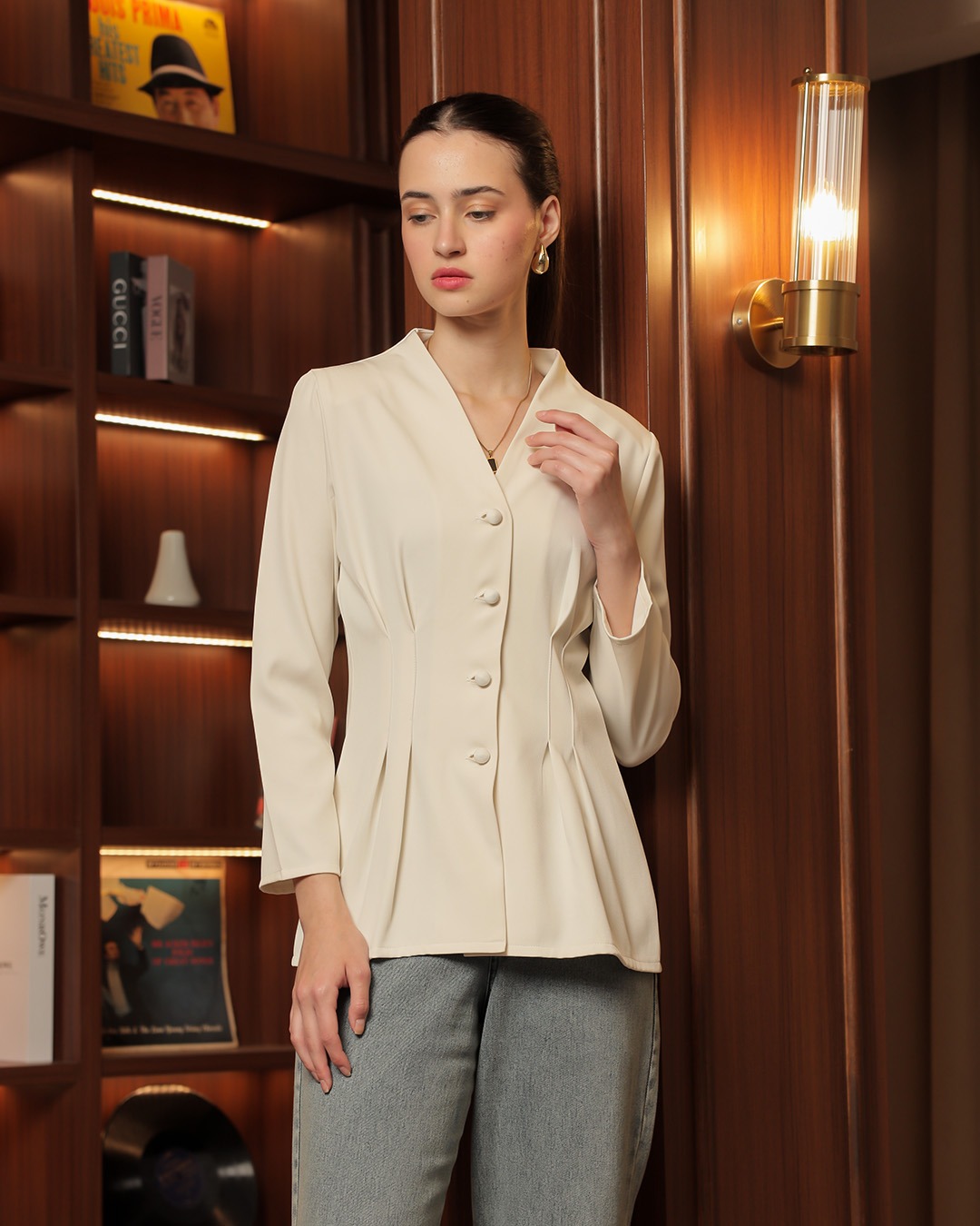 [Tutuloph] Ever Blouse | Blouse Wanita V-Neck Kancing Depan | Atasan Wanita Lengan Panjang Elegan | Casual Bigsize