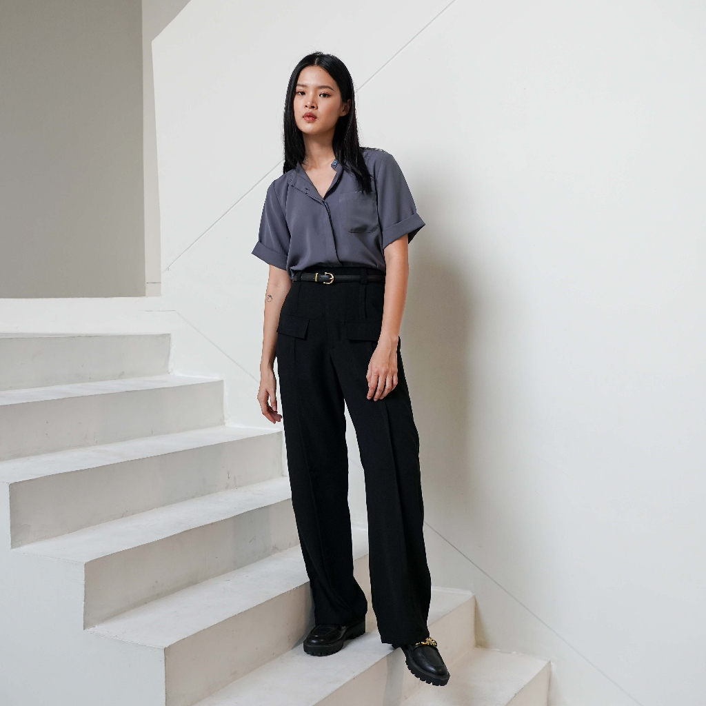 [Tutuloph] Jodi Shirt | Kemeja Lengan Pendek Casual Top | Fashion Wanita Jumbo Normal Bigsize