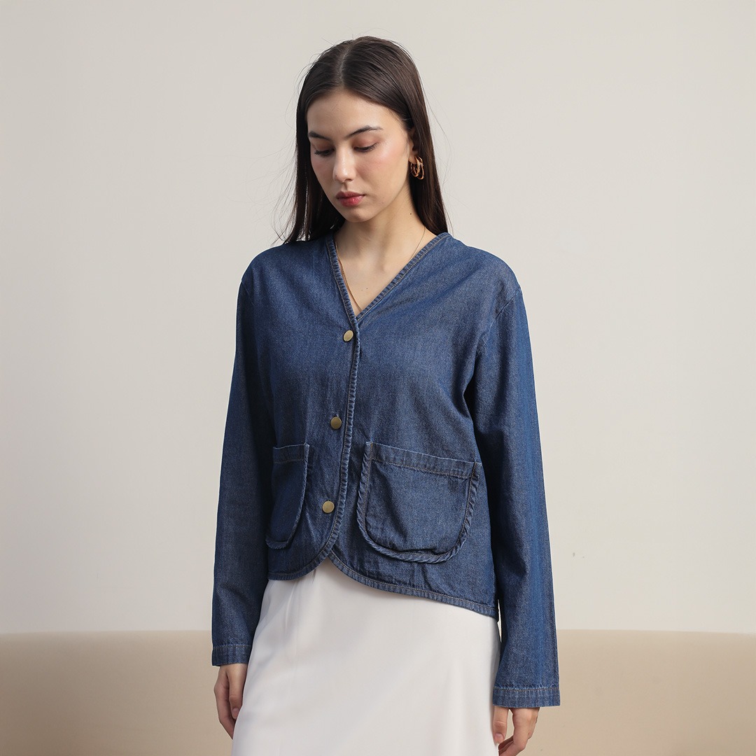 [Tutuloph] Gemma Outer Top | Top Wanita Denim Jeans - Denim Collection | Outer Kancing Lengan Panjang Denim Casual Fashion Normal Bigsize
