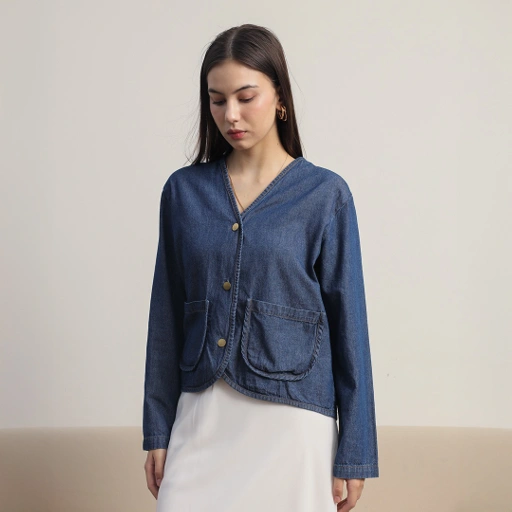 Image of [Tutuloph] Gemma Outer Top | Top Wanita Denim Jeans - Denim Collection | Outer Kancing Lengan Panjang Denim Casual Fashion Normal Bigsize