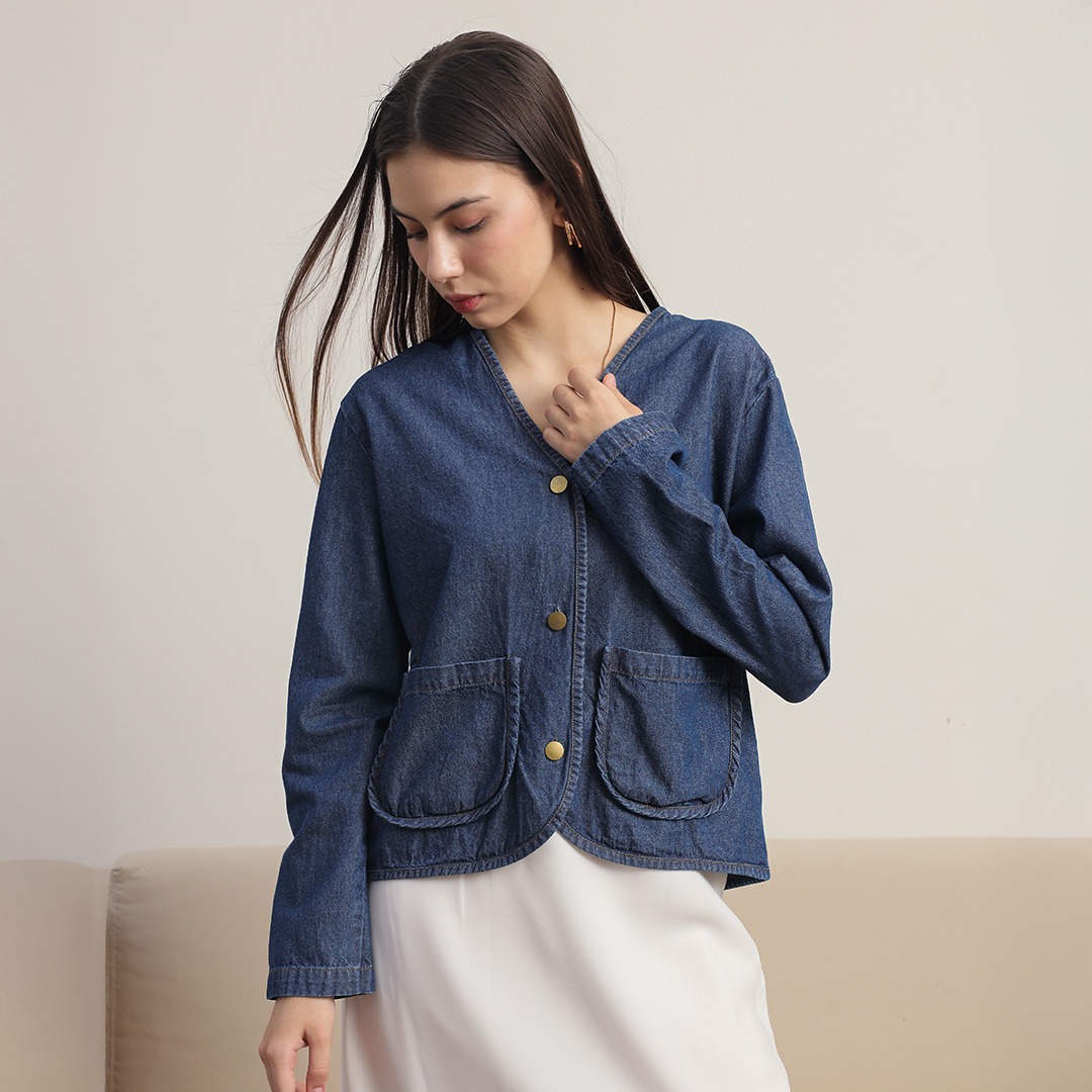 [Tutuloph] Gemma Outer Top | Top Wanita Denim Jeans - Denim Collection | Outer Kancing Lengan Panjang Denim Casual Fashion Normal Bigsize