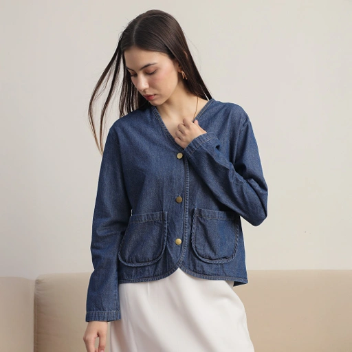 Image of [Tutuloph] Gemma Outer Top | Top Wanita Denim Jeans - Denim Collection | Outer Kancing Lengan Panjang Denim Casual Fashion Normal Bigsize