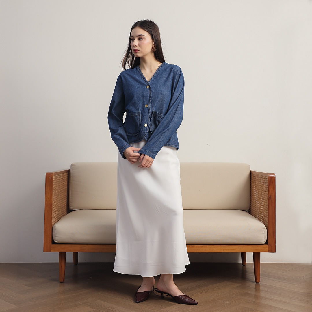 [Tutuloph] Gemma Outer Top | Top Wanita Denim Jeans - Denim Collection | Outer Kancing Lengan Panjang Denim Casual Fashion Normal Bigsize