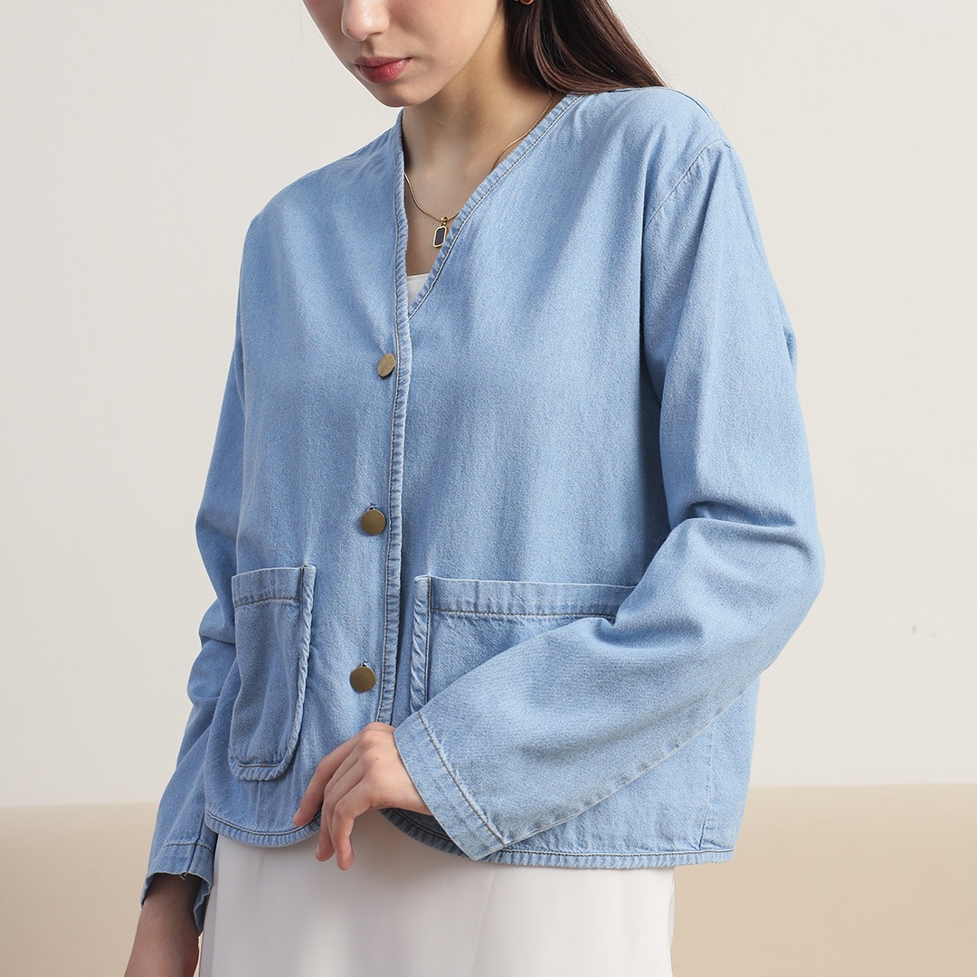 [Tutuloph] Gemma Outer Top | Top Wanita Denim Jeans - Denim Collection | Outer Kancing Lengan Panjang Denim Casual Fashion Normal Bigsize