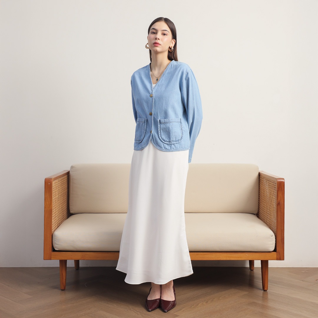 [Tutuloph] Gemma Outer Top | Top Wanita Denim Jeans - Denim Collection | Outer Kancing Lengan Panjang Denim Casual Fashion Normal Bigsize