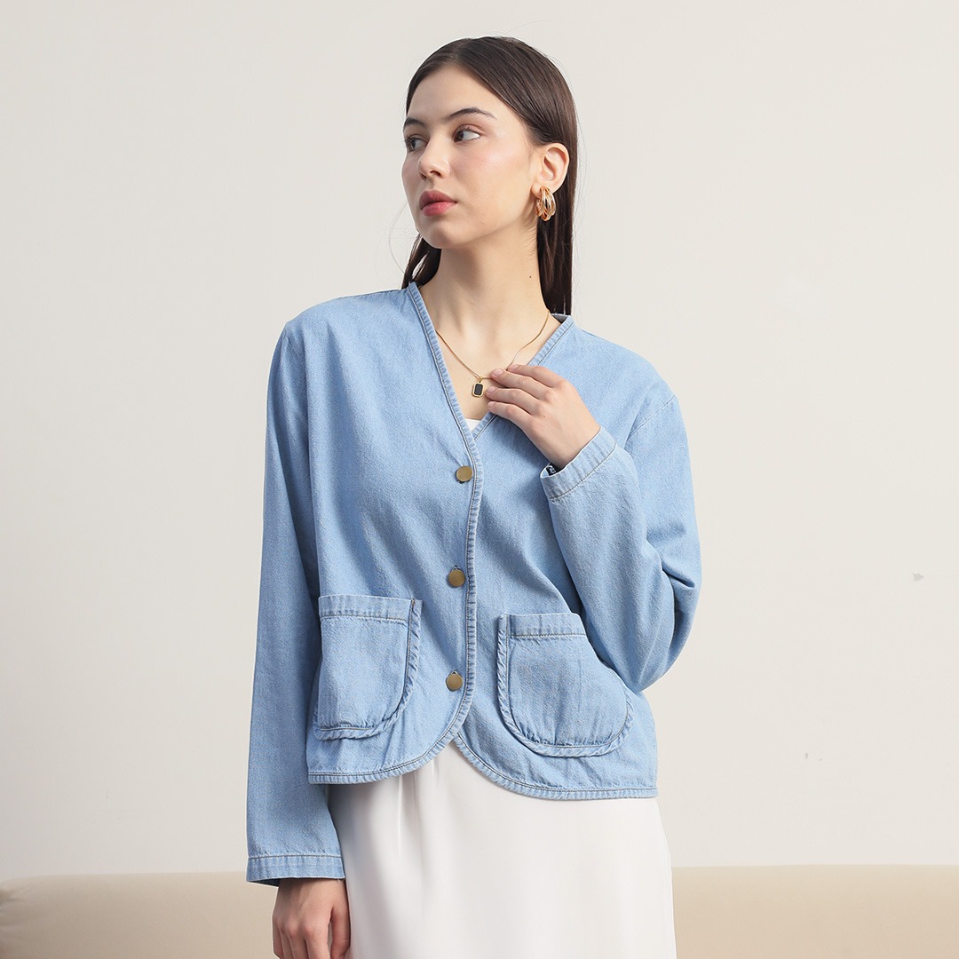 [Tutuloph] Gemma Outer Top | Top Wanita Denim Jeans - Denim Collection | Outer Kancing Lengan Panjang Denim Casual Fashion Normal Bigsize