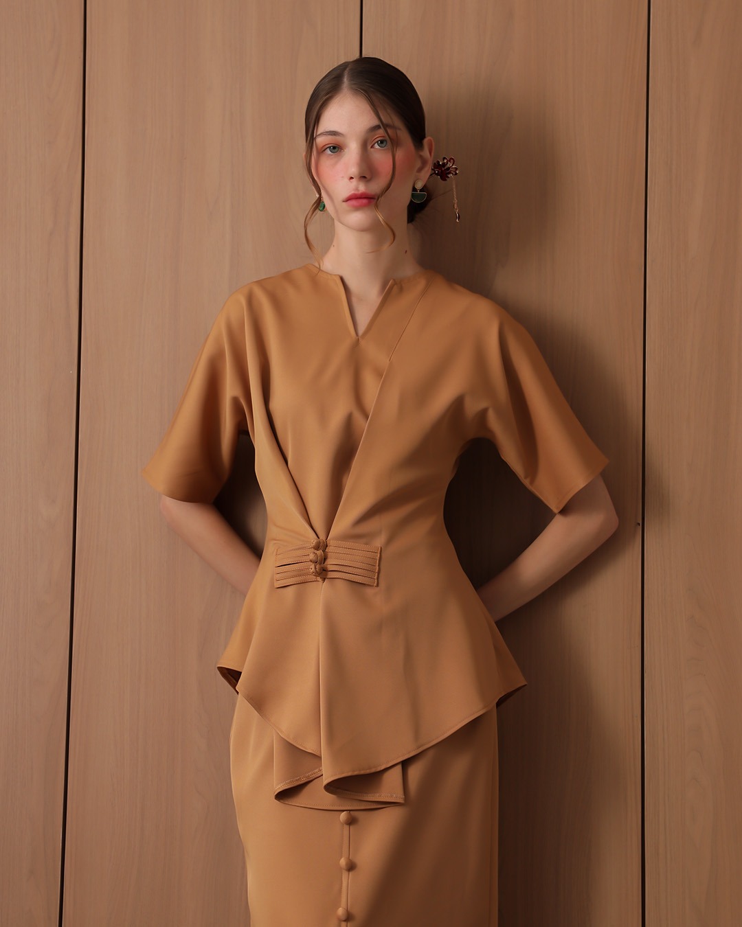 [Tutuloph] Julie Blouse | Blouse Wanita Lengan Pendek Asymmetric V-Neck | Atasan Imlek Modern | CNY Edition | Normal Big Size
