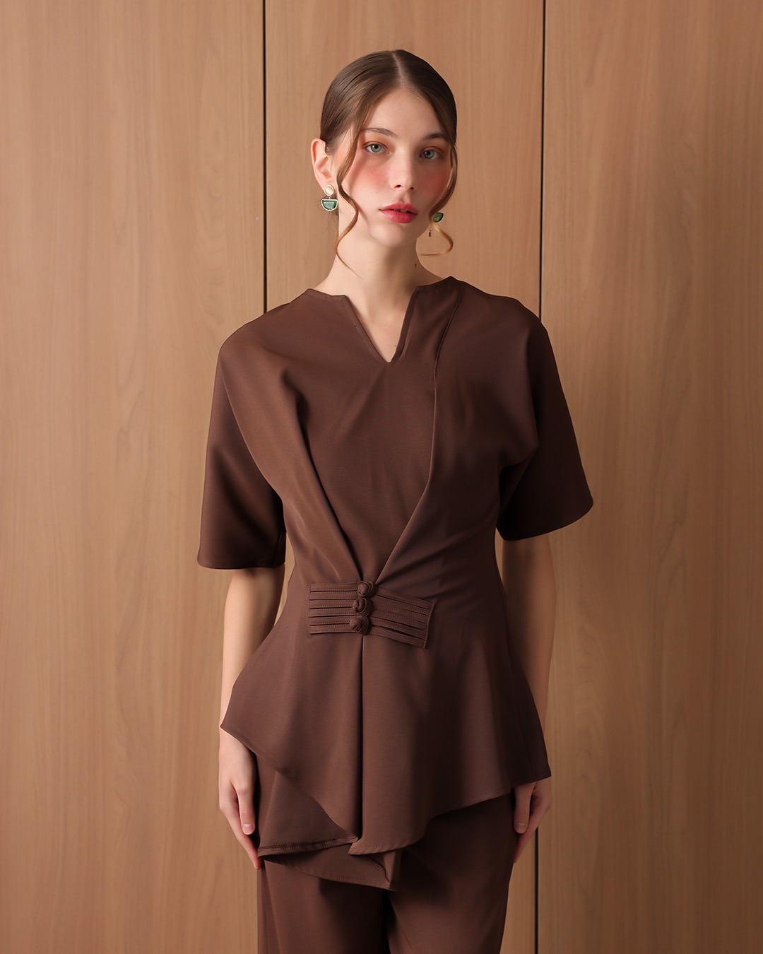 [Tutuloph] Julie Blouse | Blouse Wanita Lengan Pendek Asymmetric V-Neck | Atasan Imlek Modern | CNY Edition | Normal Big Size