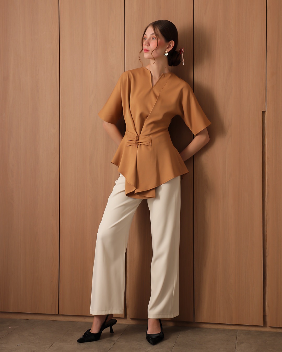 [Tutuloph] Julie Blouse | Blouse Wanita Lengan Pendek Asymmetric V-Neck | Atasan Imlek Modern | CNY Edition | Normal Big Size