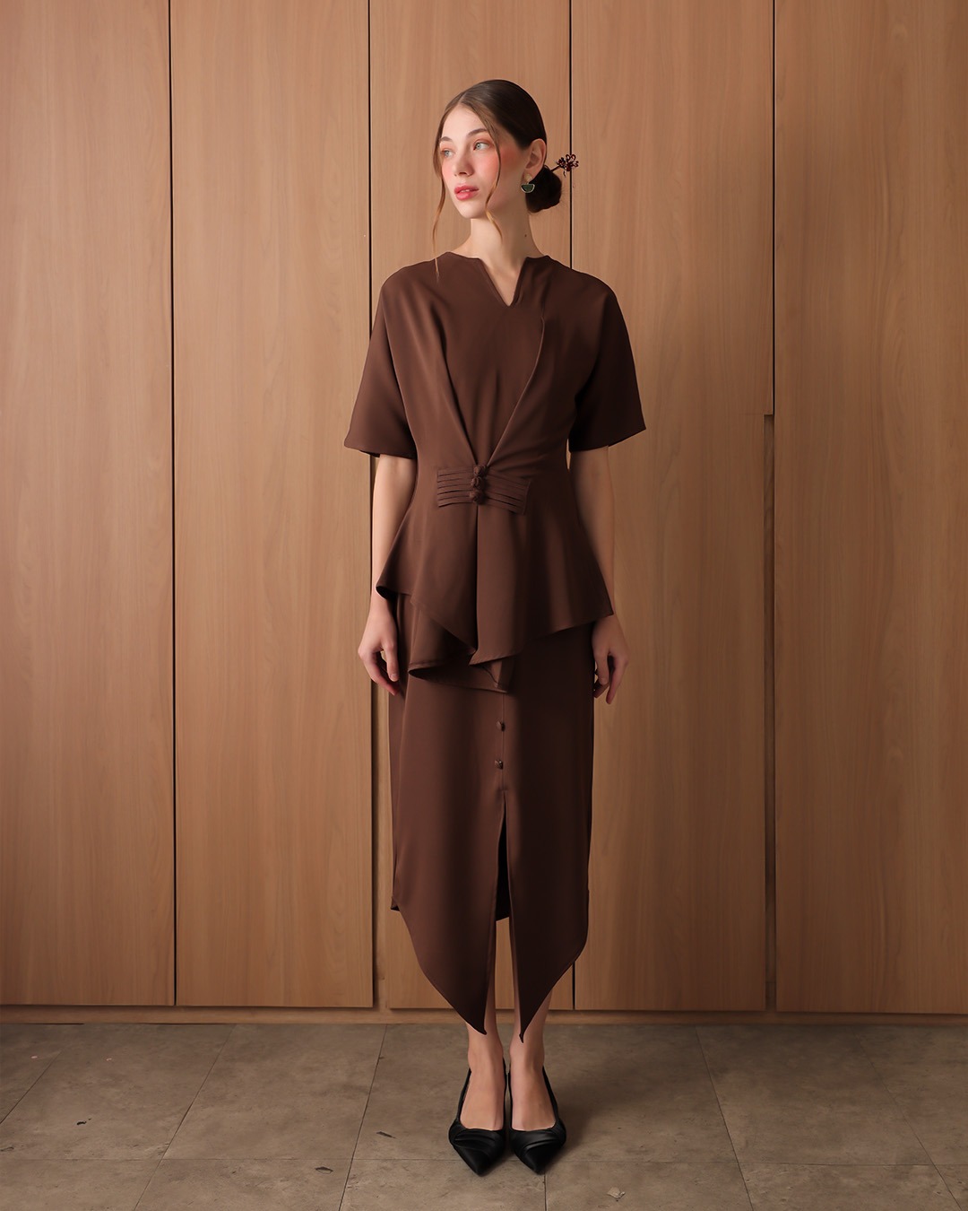 [Tutuloph] Julie Blouse | Blouse Wanita Lengan Pendek Asymmetric V-Neck | Atasan Imlek Modern | CNY Edition | Normal Big Size