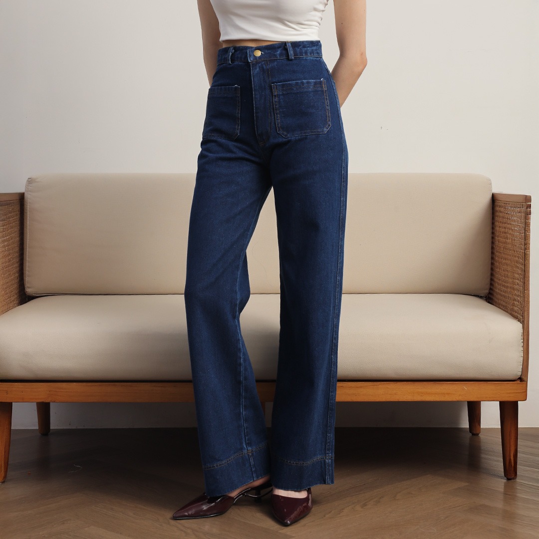 [Tutuloph] Kana Pants | Celana Jeans Kantong Depan Bawahan Wanita Denim Jeans - Denim Collection | Celana Highwaist Kulot Jeans Denim Pants Navy Casual Fashion Normal Bigsize