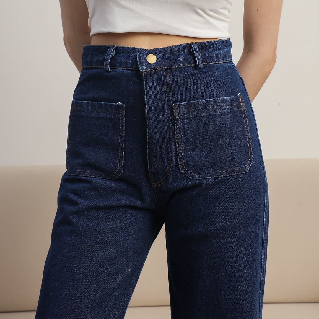 [Tutuloph] Kana Pants | Celana Jeans Kantong Depan Bawahan Wanita Denim Jeans - Denim Collection | Celana Highwaist Kulot Jeans Denim Pants Navy Casual Fashion Normal Bigsize