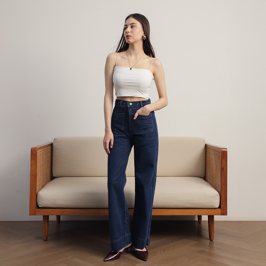 [Tutuloph] Kana Pants | Celana Jeans Kantong Depan Bawahan Wanita Denim Jeans - Denim Collection | Celana Highwaist Kulot Jeans Denim Pants Navy Casual Fashion Normal Bigsize