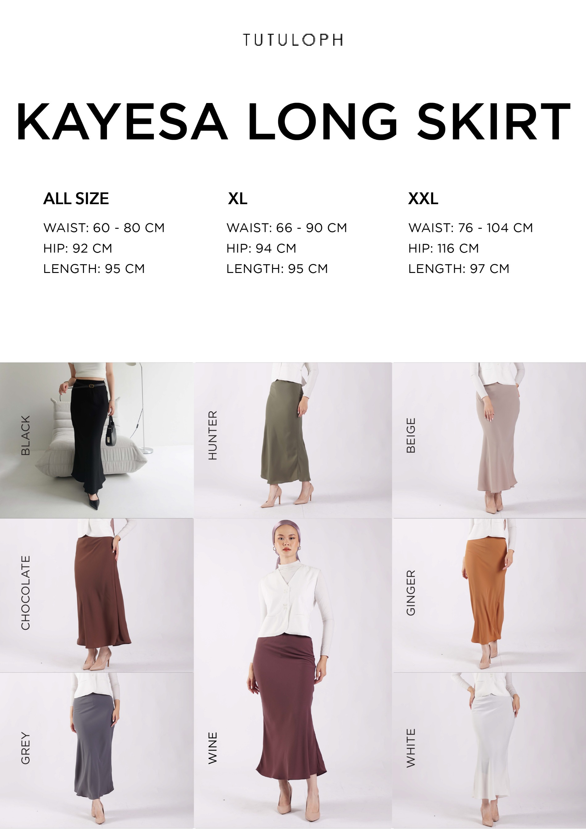 [Tutuloph] Kayesa Long Skirt | Rok Panjang Mermaid Skirt Wanita Pinggang Karet – Fit to Big Size | Rok Elegan & Nyaman untuk Look Feminim & Stylish