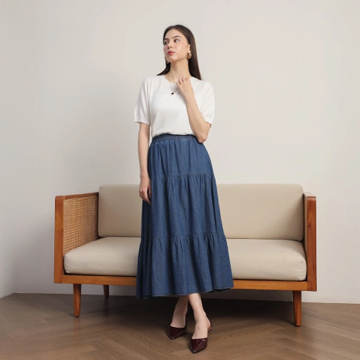 Image of [Tutuloph] Mary Skirt | Rok Ruffle Bawahan Denim  | Denim Bottom Jeans - Denim Collection | Denim All size Normal Big size