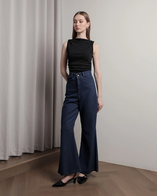 Image of [Tutuloph] Nico Pants | Celana Jeans Bawahan Wanita Denim Jeans - Denim Collection | Celana Highwaist Cutbray Jeans Denim Pants Navy | Casual Fashion Normal Bigsize
